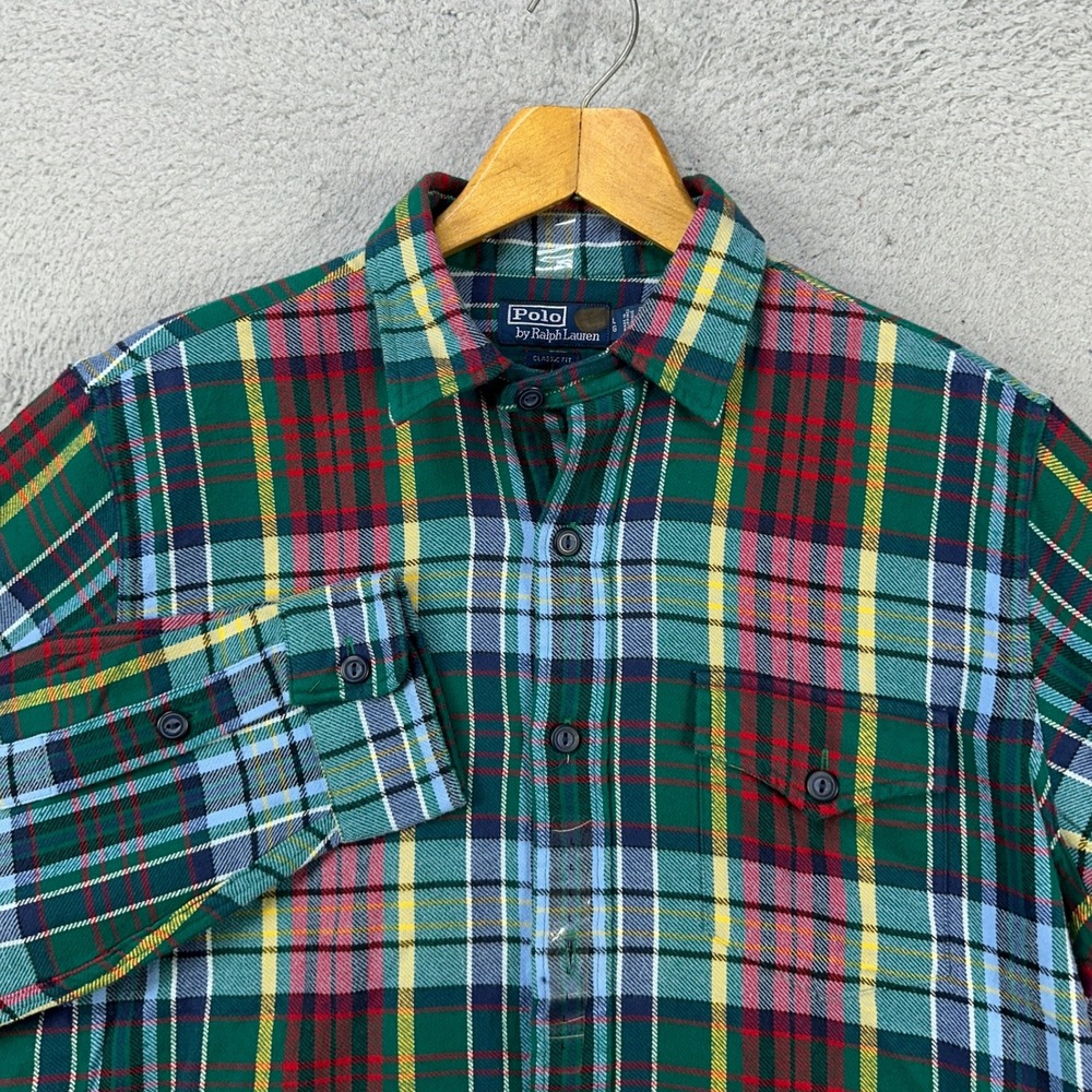 Polo Ralph Lauren Mens Flannel Shirt Large Multi Plaid Flap Pocket Classic NEW